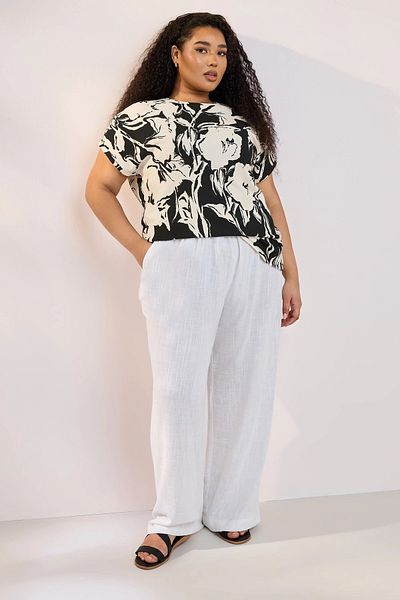 Stil Diva Large Size Crew Neck Wrinkle Fabric Printed T-Shirt 304115