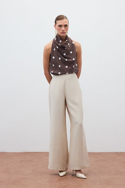 Sateen Casual Linen Trousers - Stone
