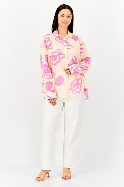 MSGM Women Pointed Collar Long Sleeve Allover Print Blouse, Multicolor