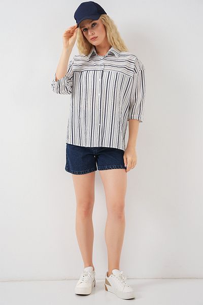 Bigdart Women's Striped Short Sleeve Shirt 20344 - Black