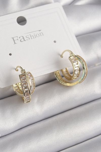 MBB ETİCARET Brass Gold Color Zircon Stone Hoop Model Women's Earrings - Tj-Bkp10001