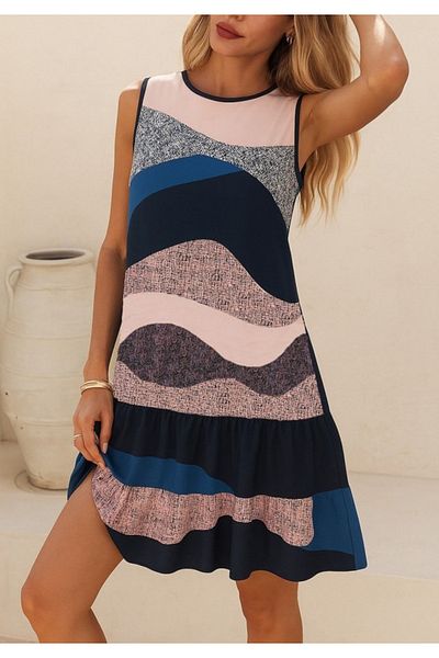 Little Visqon Women's Sleeveless Tie Back Ruffle Patterned Single Jersey Dress
