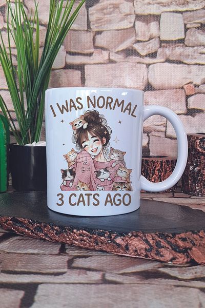giftkonsept I Was Normal 3 Cats Ago Themed Funny Cat Owner Humor Gift Printed Mug