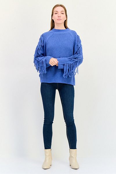 Whistles Women Oversized Mock Neck Knitted Sweater, Blue