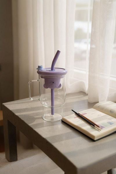 UCR HOME Colored Detox Water Bottle with Glass Teddy Bear with Handle Water Bottle Sports Yoga Camping Water Bottle 900 ml