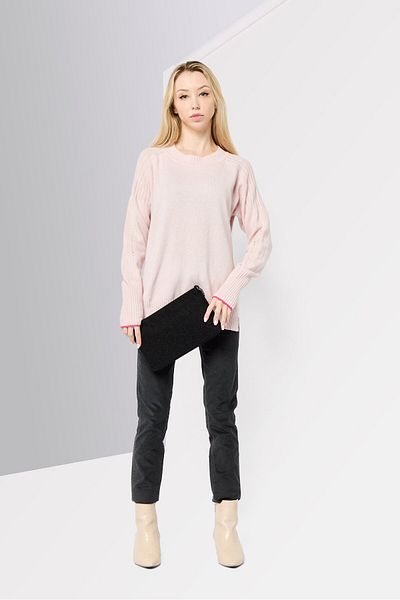 Scotch & Soda Women Crew Neck Long Sleeves Textured Sweater, Light Pink