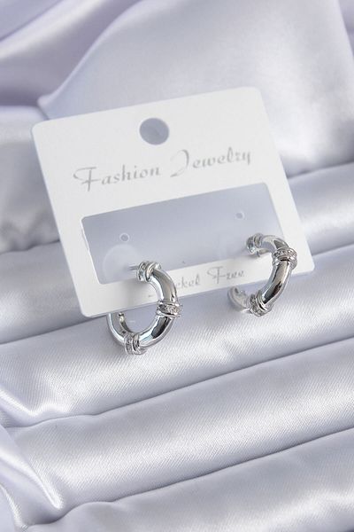 MBB ETİCARET Silver Color Zircon Stone Hoop Model Brass Women's Earrings - TJ-BKP7856