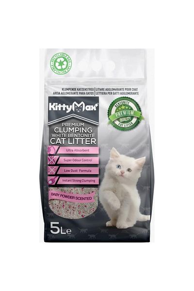 Kittymax Litieră premium cu bentonită pentru pisici KittyMax Baby Pudră 5 L