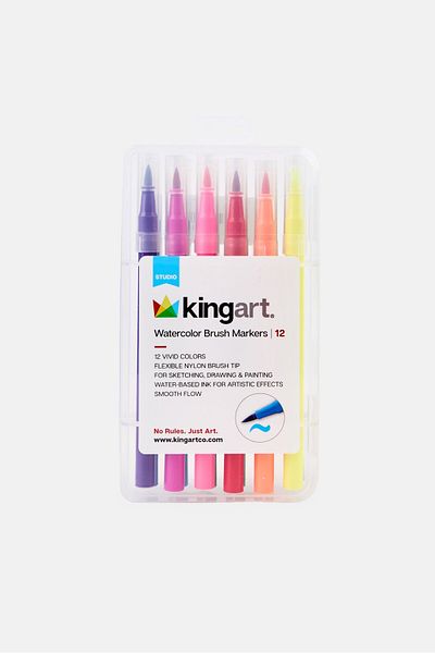 Kingart 12 Pieces Soft Tip Watercolor Brush Marker With Case, Multicolor