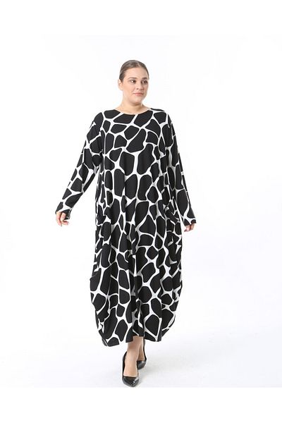 ModaMinar Women's Plus Size Elegant Patterned Combed Cotton Dress