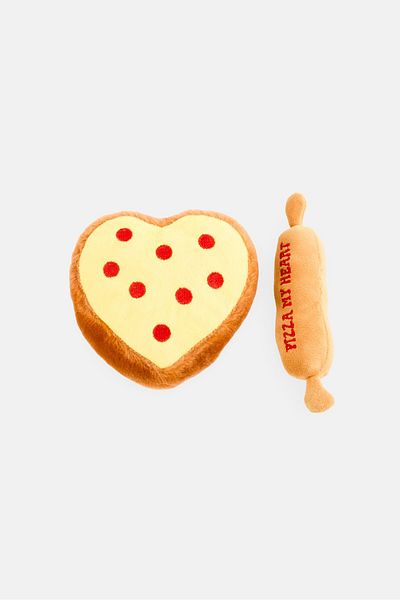 Posh Paws 2 Pieces Squeak Me Pizza Heart And Roller Plush Toy, Multicolor
