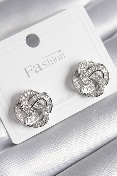 MBB ETİCARET Brass Silver Color Zircon Stone Spiral Model Women's Earrings - TJ-BKP8616