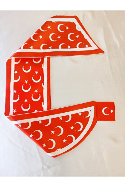 GÜLMEYSA Ay Yıldız Desenli Kırmızı Milli Temalı Özel Tasarım Fular