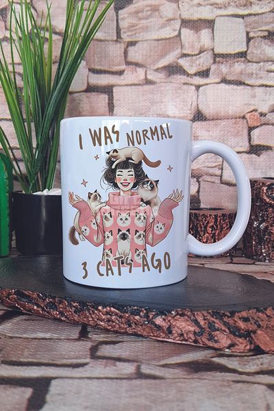 giftkonsept I Was Normal 3 Cats Ago Written Funny Cat Owner Gift Printed Tea Coffee Presentation Mug Cup