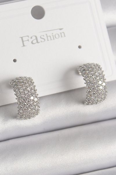 MBB ETİCARET Brass Silver Color Zircon Stone Hoop Model Women's Earrings - Tj-Bkp9934