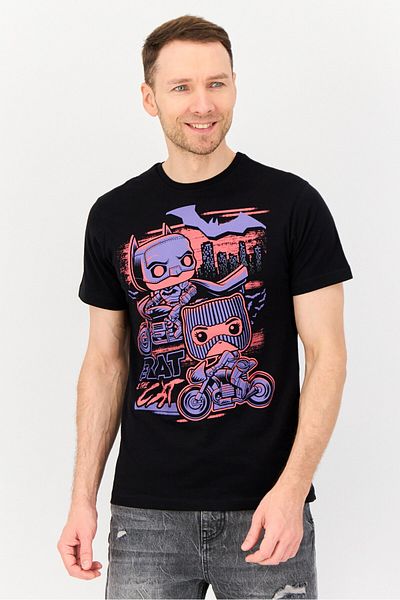 Funko Batman Men Crew Neck Short Sleeves Printed T-Shirt, Black