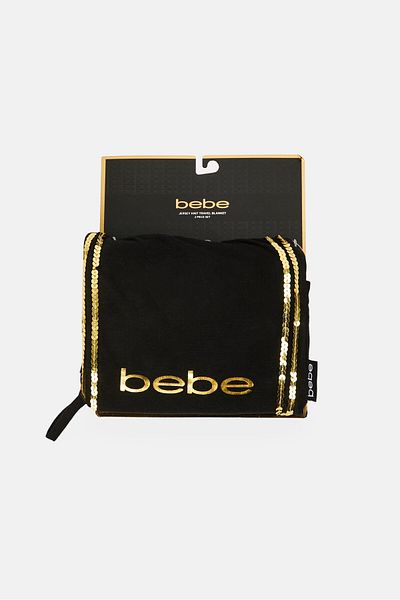 Bebe 2 Pieces Jersey Knit Travel Blanket, Black
