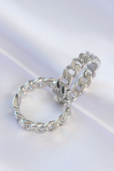MBB ETİCARET Brass Silver Color Chain Model Hoop Earrings - Tj-Bkp8971