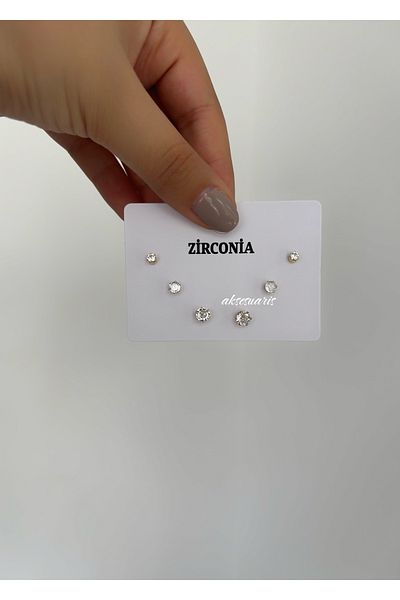 aksesuaris Set of 6 Steel Zircon Stone Earrings