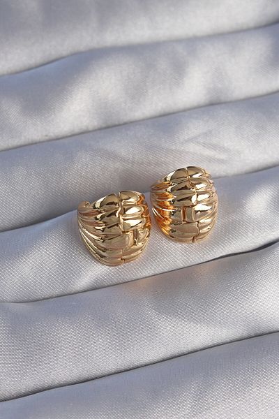 MBB ETİCARET Brass Gold Color Serrated Minimal Curved Design Earrings - Tj-Bkp9080