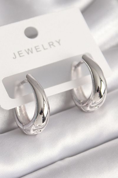 MBB ETİCARET Brass Silver Color Hoop Model Women's Earrings - TJ-BKP8674