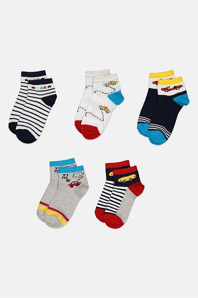 RBX Kids Boy Allover Print 5 Pairs Quarter Non Terry Socks, Multicolor