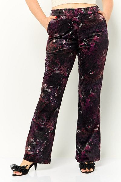 Scotch & Soda Women Regular Fit Allover Print Flare Pants, Dark Purple