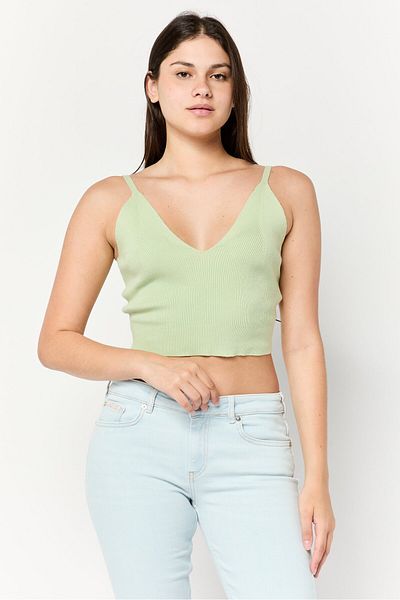 Scotch & Soda Women V-Neck Sleeveless Ribbed Top, Sage