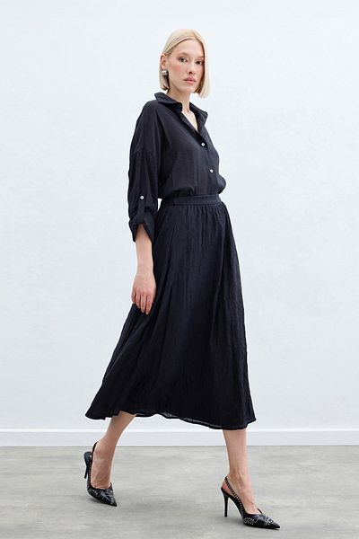 Sateen Kraşlı Flared Φούστα - Anthracite