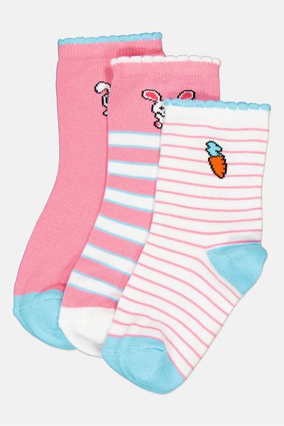 Bebe Kids Girl 3 Pairs Stripe Crew Socks, Multicolor