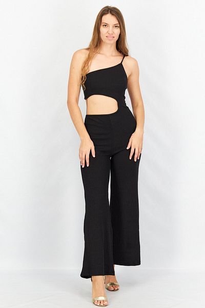 Don't Call Me Jennyfer Women One Shoulder Textured Jumpsuit, Black