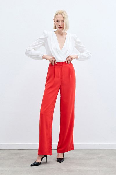 Sateen Pleated Crepe Trousers - Coral