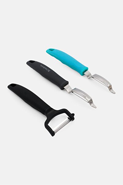 Bombay 3 Pieces Stainless Steel Peeler Set, Green/Black