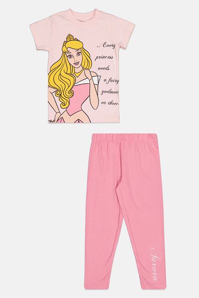 Disney Kids Girl 2 Pieces Short Sleeves Graphic Print Pyjama Set, Pink