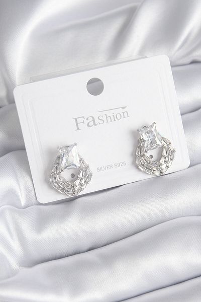 MBB ETİCARET Brass Silver Color Zircon Stone Women's Earrings - TJ-BKP8394