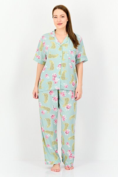 Kathy Ireland طقم بيجامة نسائي مكون من قطعتين بطبعة كاملة وقميص وسروال، متعدد...