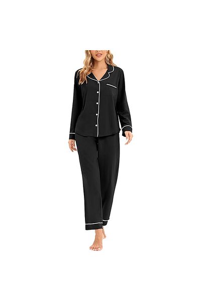 Caprisious Women's Soft Knitted Cotton Pajamas Set - Button-Down Long/Full Sleeve 2 Piece Sleepwear Loungewear