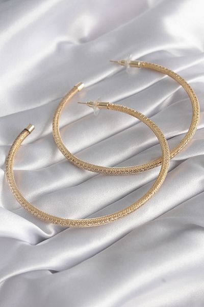 MBB ETİCARET Brass Gold Color Straw Hoop Model Zircon Stone Detail Women's Earrings - TJ-BKP8505
