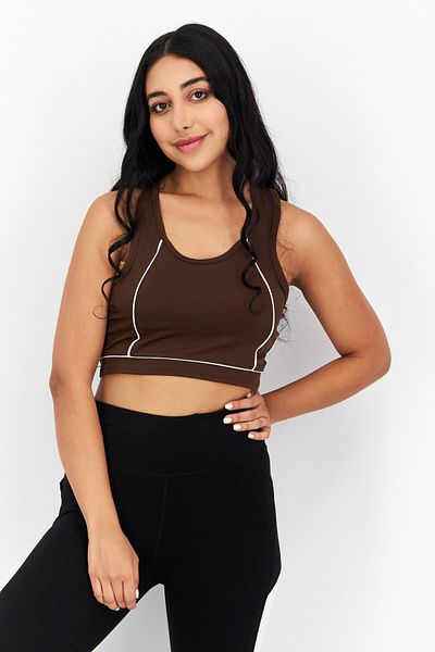 Threadbare Women Sportswear Fit Plain Training Cropped Tank Top, Brown