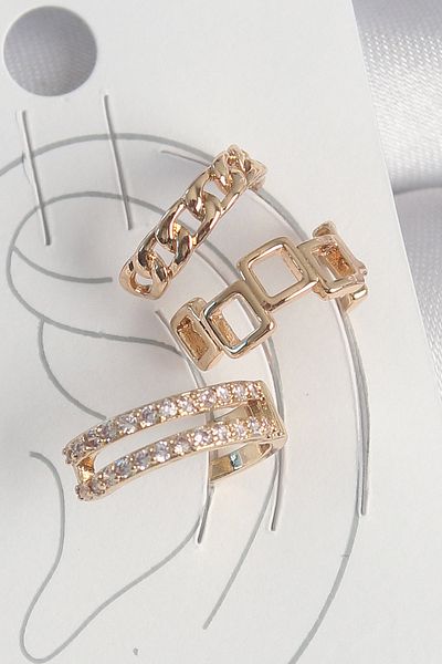 MBB ETİCARET Brass Gold Color Zircon Stone Square Chain Model Women's Cartilage Earrings - Tj-Bkp10588