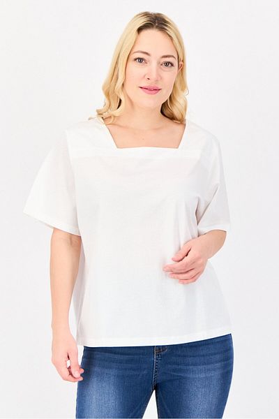 Giordano Women Square Neck Short Sleeves Solid Top, White
