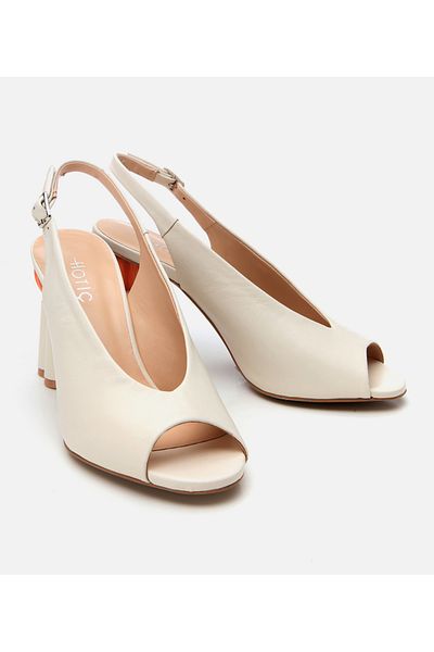 Hotiç Women's Leather Ecru Thick Heeled Shoes