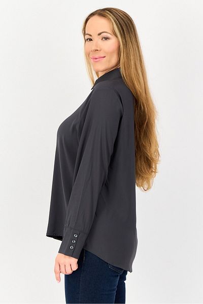 Bebe Women Pointed Collar Long Sleeve Plain Shirt, Dark Grey