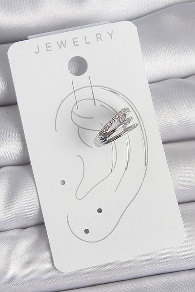 MBB ETİCARET Brass Silver Color Zircon Stone 3 Row Model Women's Cartilage Earrings - Tj-Bkp10557