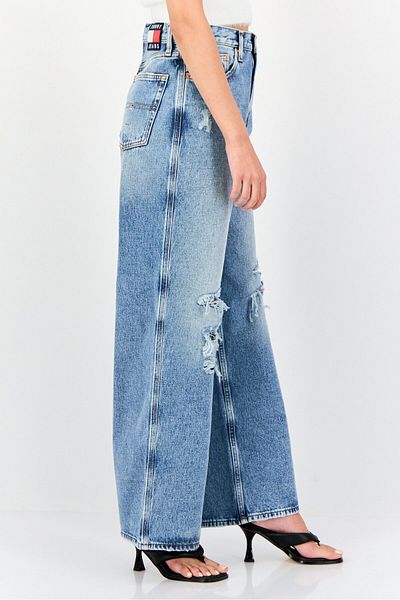 Tommy Jeans Women Regular Fit Washed Inseam Wide Leg Jeans, Light Blue