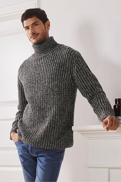 Tchibo Men Turtle Neck Long Sleeve Knitted Jumper, Black Combo