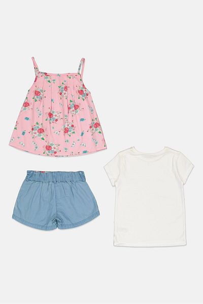 MOTHERCARE Toddlers Girl 3 Pieces Floral Print Top And Short Set, Multicolor