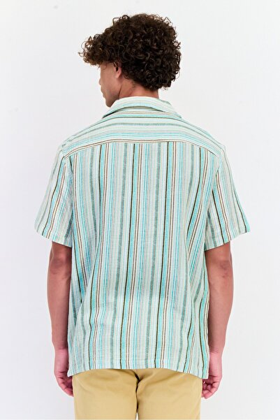 Vince Camuto Men Regular Fit Short Sleeve Stripe Casual Shirt, Multicolor