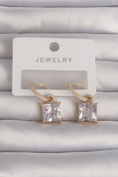 MBB ETİCARET Brass Gold Color Square Zircon Cubic Zirconia Hoop Earrings - Tj-Bkp9295