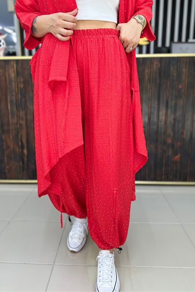GÖKSEL Full Stone Pants Red Large Size